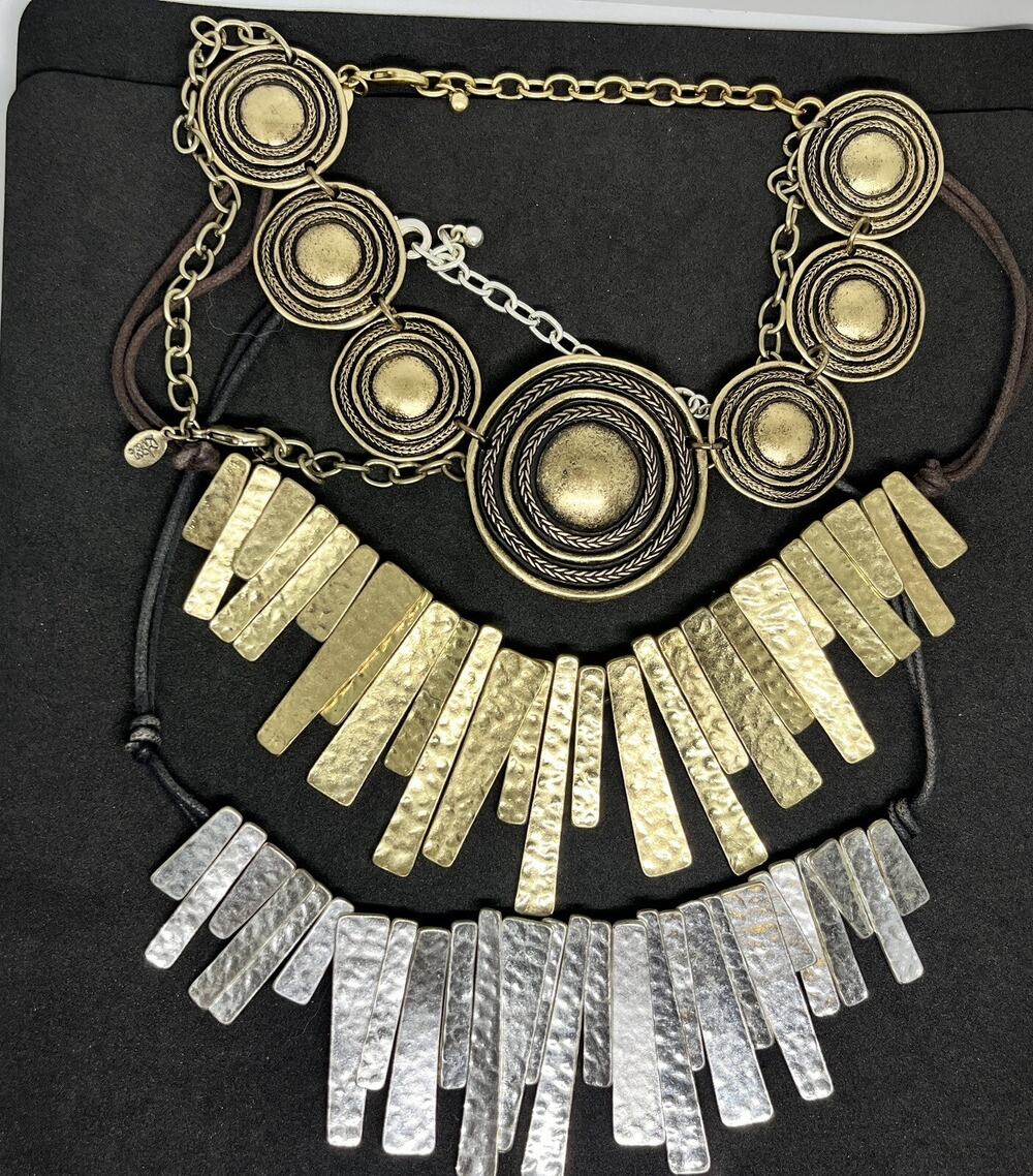 Vintage Joan Rivers Silver Golden Dangle Sunburst Statement Necklace Lot Of 3